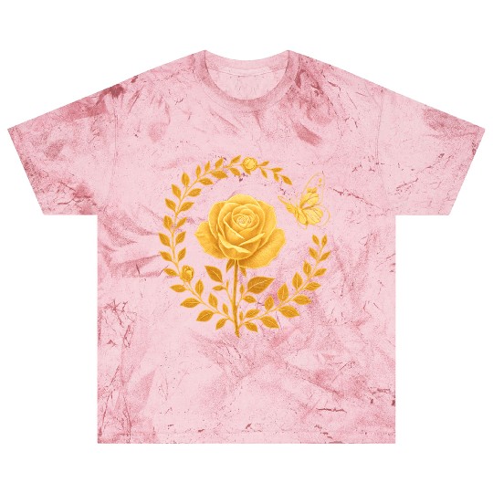 Golden Rose with Butterfly Frame Blast T Shirts