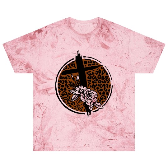 Leopard Print Cross with Flowers Blast T Shirts