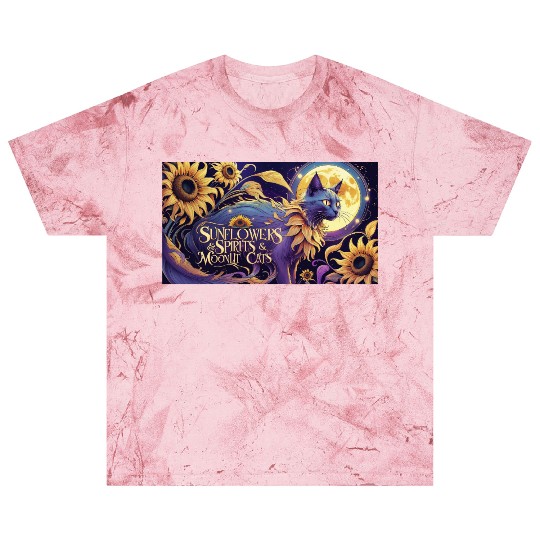 Celestial Cat Among Sunflowers and Moonlit Night Blast T Shirts