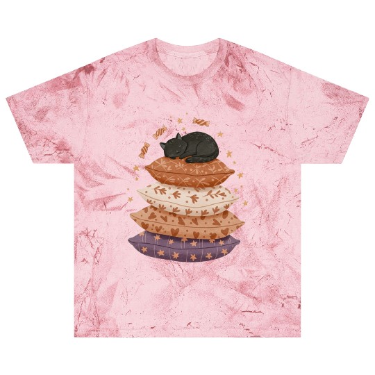 Whimsical Sleepy Cat on Patterned Pillows Blast T Shirts