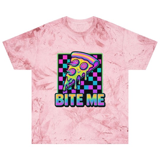 Bite Me – Y2K Glitch Pizza Neon Blast T Shirts