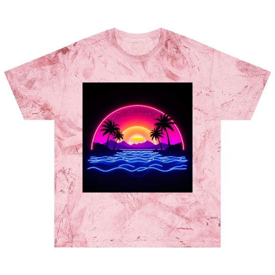 Neon Sunset Over Tropical Island Blast T Shirts