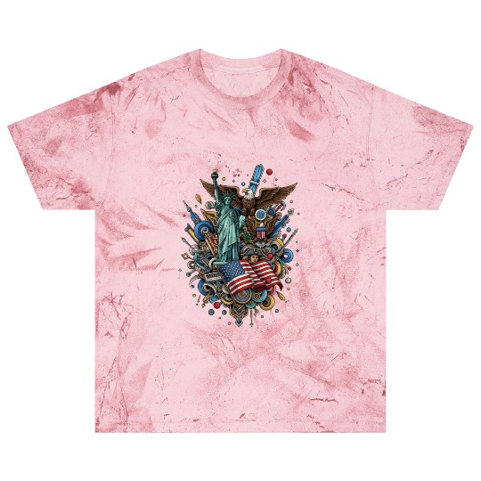 Patriotic US Icon Collage Print Blast T Shirts