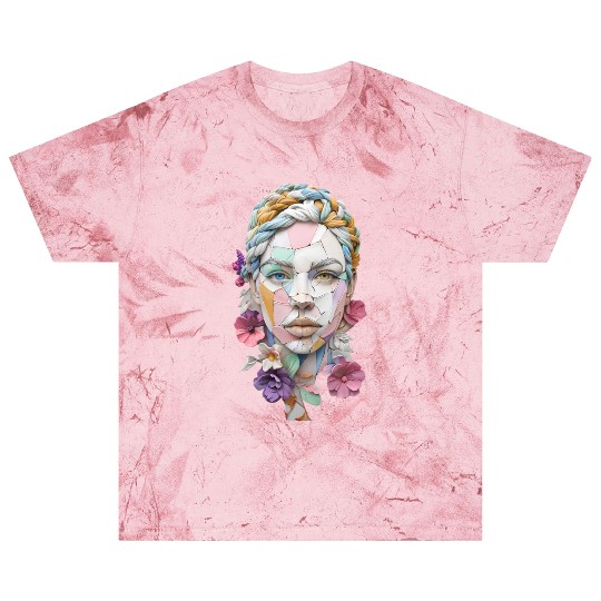 Colorful Fractured Portrait with Floral Accents Blast T Shirts