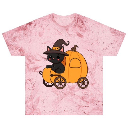 Black Cat in Witch Hat Halloween Design Blast T Shirts