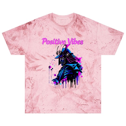 Neon Samurai Skull with Positive Vibes Blast T Shirts