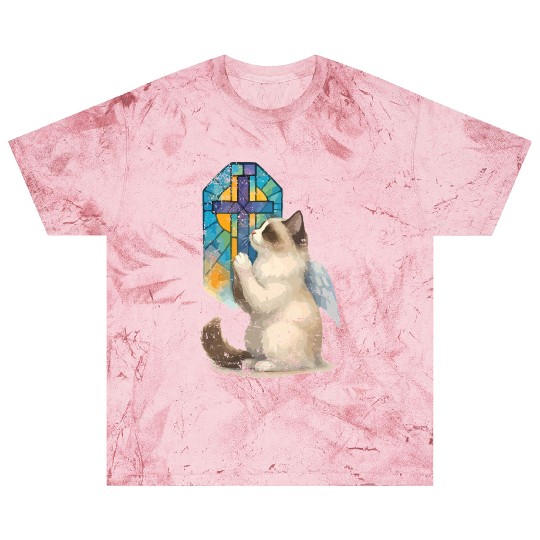 Celestial Cat with Stained Glass Cross Blast T Shirts
