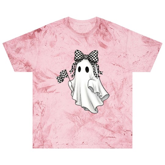 Ghost Boo Checkered Bow Race Day Racing Flag Racer Blast T Shirts