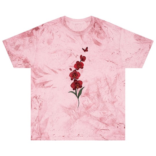 Red Orchid Flowers illustration with red butterfly Blast T Shirts