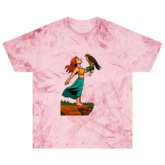 Woman with Hawk on Arm in Nature Scene Blast T Shirts