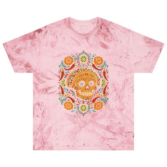 Taco Calavera Vibrant Sugar Skull Mandala Art Blast T Shirts