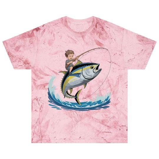 Joyful young boy rides massive jumping tuna Blast T Shirts