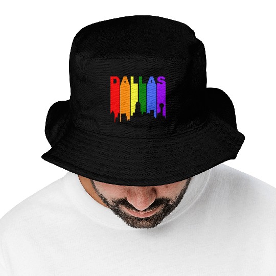 Dallas Texas Gay Pride Rainbow Skyline Bucket Hats