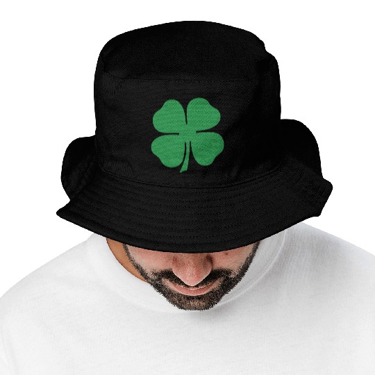 Green 4 Leaf Clover Solid Bucket Hats