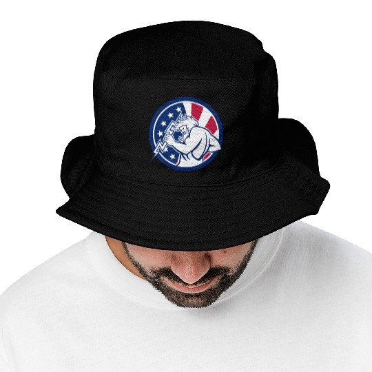 Zeus With Thunderbolt USA Flag Icon Bucket Hats