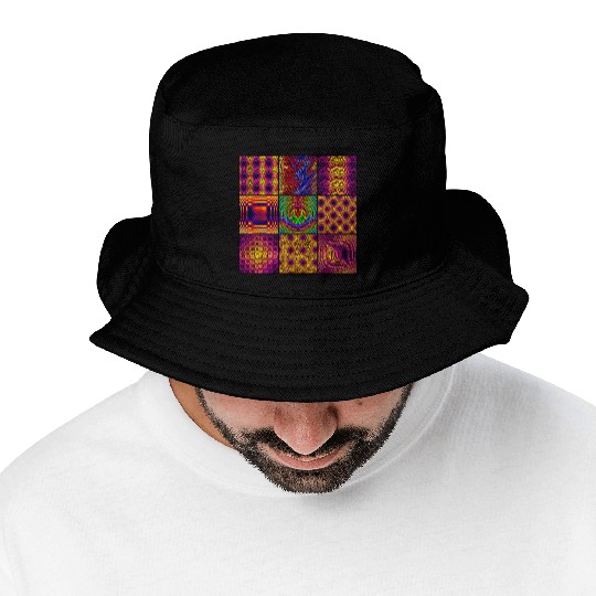 9 Panel Square Fractal Collage of Computer Art Bucket Hats