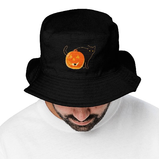 Halloween Black Cat Jack o Lantern Pumpkin Funny Bucket Hats