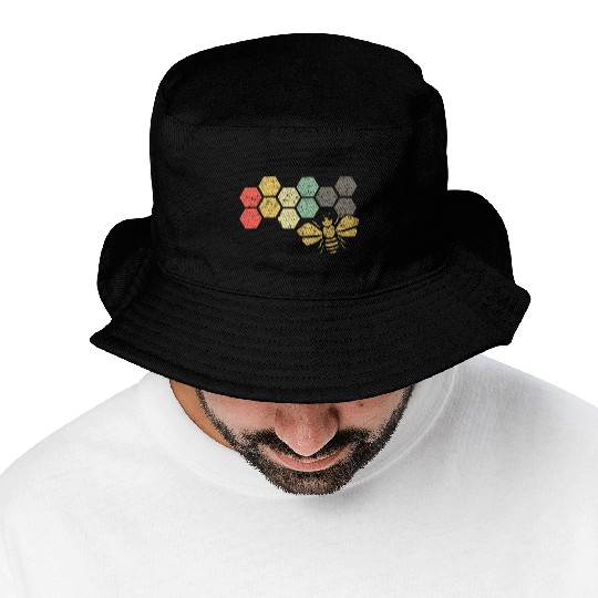 Retro Bee Honeycomb Vintage Beekeeper Gift Bucket Hats