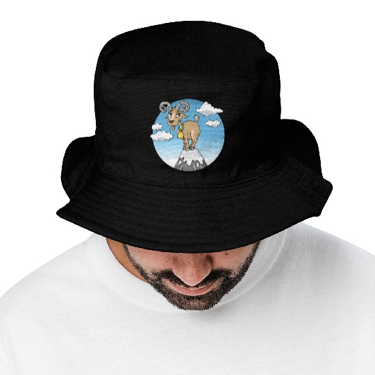 Mountain goat peaks with snow cartoon Bucket Hats