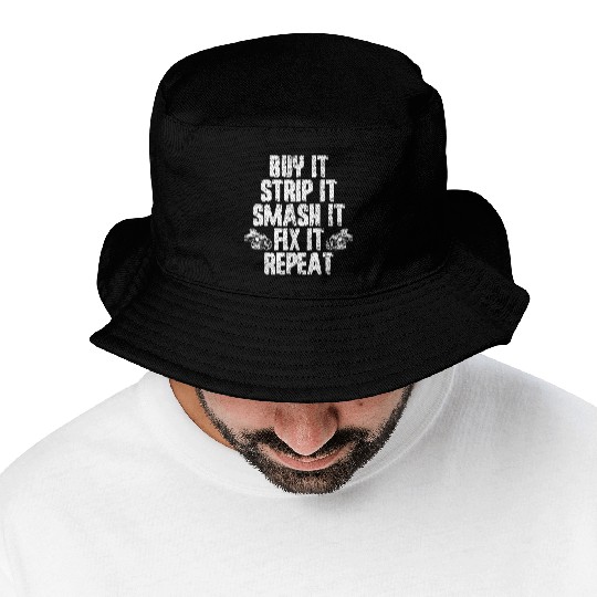 Buy Strip Smash Fix Repeat Demolition Derby Car Bucket Hats