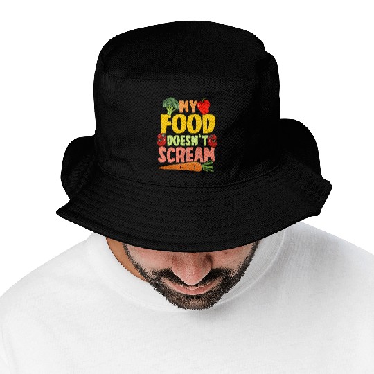 Vegan Vegetarier My Food Doesn't Scream Bucket Hats