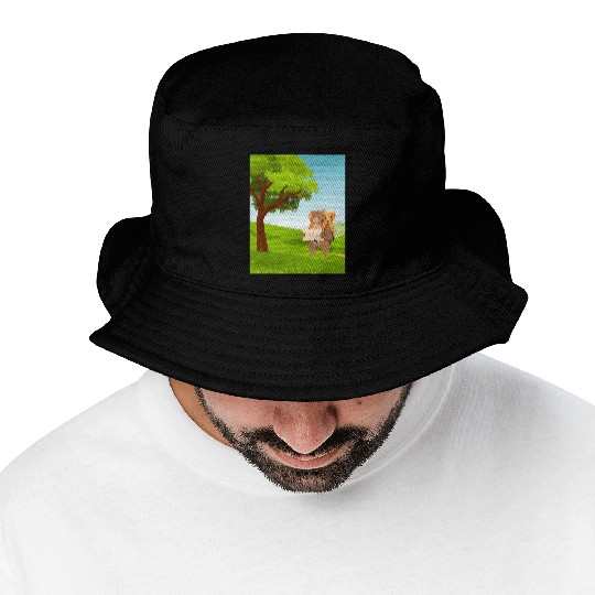 Hiking Bear with Map Under a Tree Bucket Hats