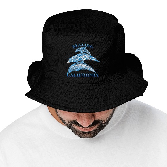 Malibu California Vacation Tribal Dolphins Bucket Hats
