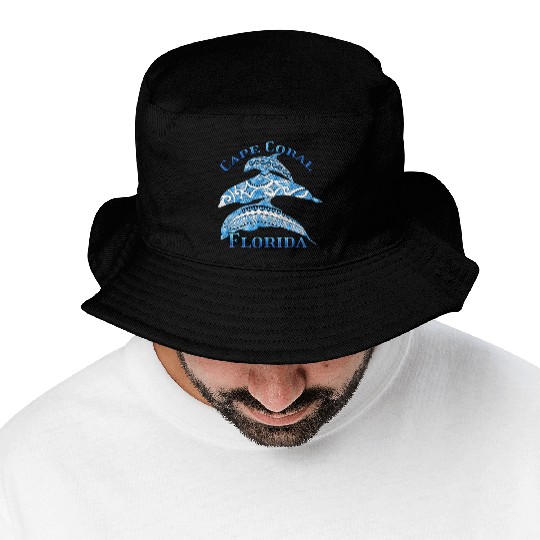 Cape Coral Florida Vacation Tribal Dolphins Bucket Hats