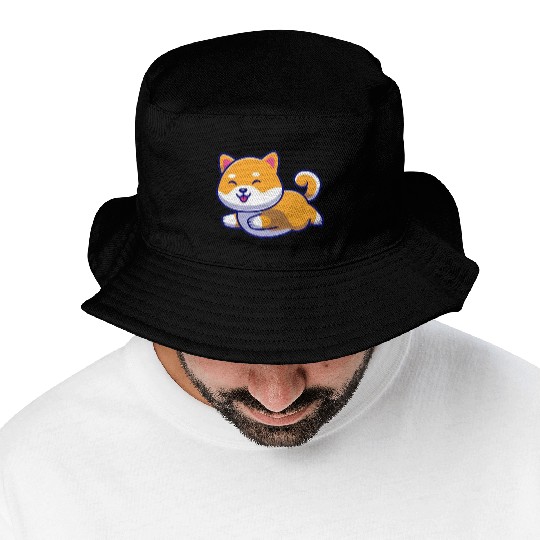 Cute Shiba Inu Dog Running Bucket Hats