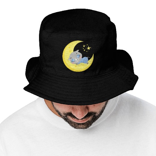 cute rhinocerus sleepin in moon Bucket Hats
