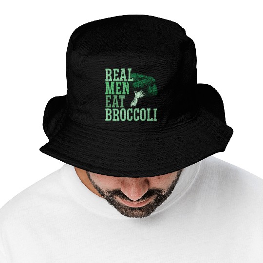Real Men Eat Broccoli Broccoholic Vegetable Vegan Bucket Hats