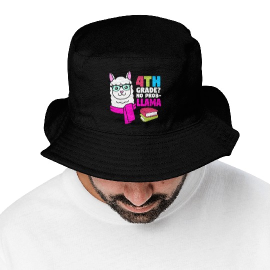 Funny Llama Back To School 4th Grade No Prob Llama Bucket Hats