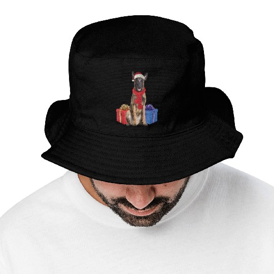 Christmas Belgian Mallinois dog Bucket Hats