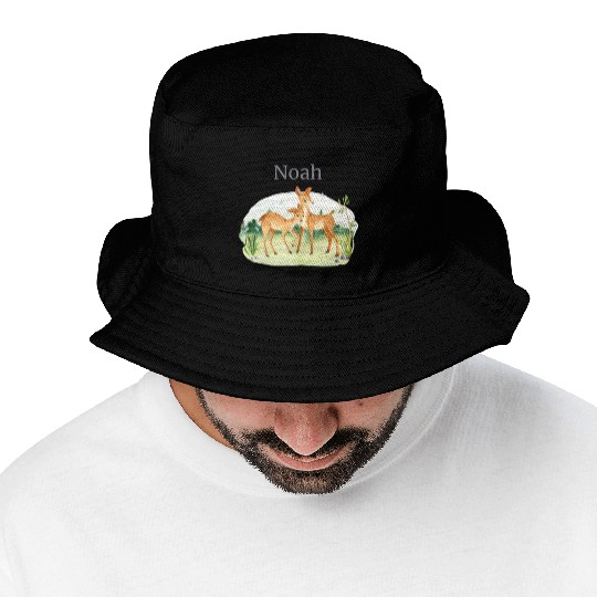 Forest Animal Deer Flowers Name Noah Bucket Hats