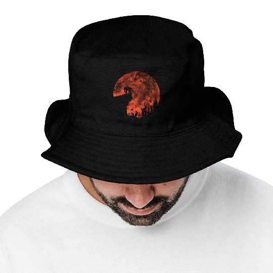 Cat Red Moon trick or treat Bats Forest Funny Bucket Hats