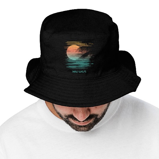 Artistic Key West Florida Palm Tree Vacation Bucket Hats