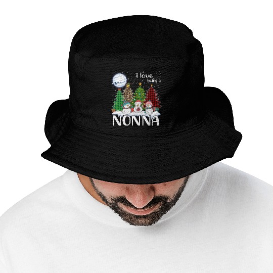 I Love Being A Nonna Snowman Xmas Leopard Tree Bucket Hats