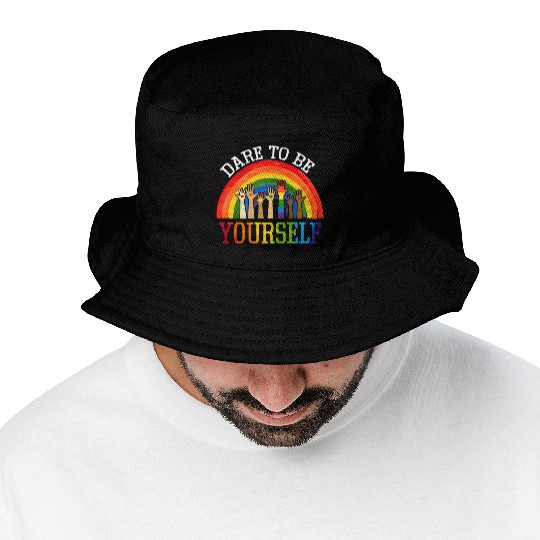 Dare To Be Yourself Rainbow LGBT Lesbian Gay Pride Bucket Hats