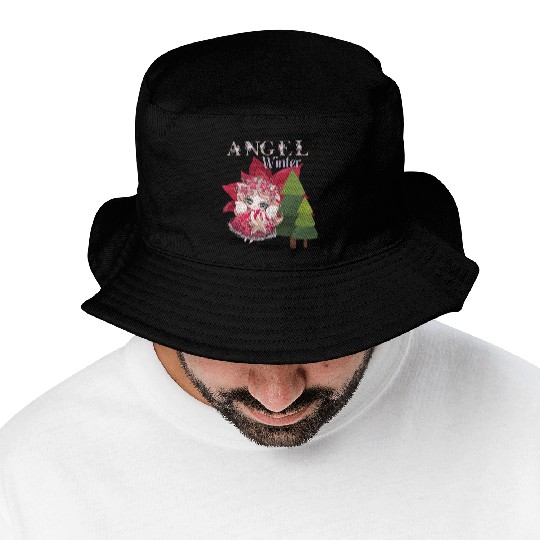 Winter Angel Christmas Tree Poinsettia Bucket Hats
