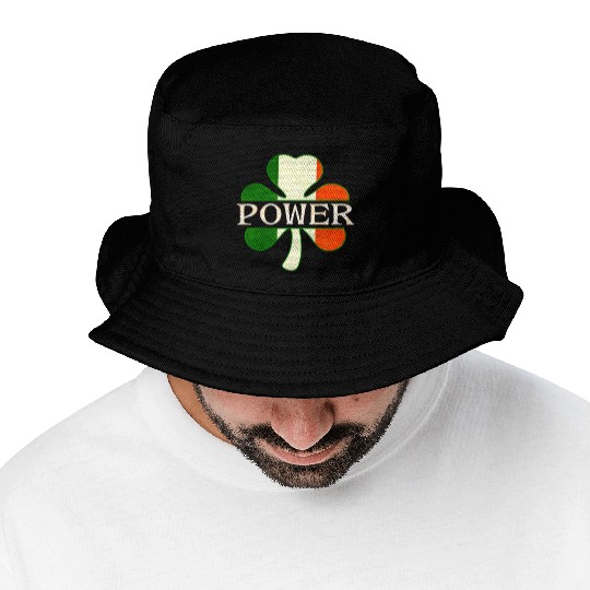 Power Irish Surname Ireland Flag Shamrock Bucket Hats
