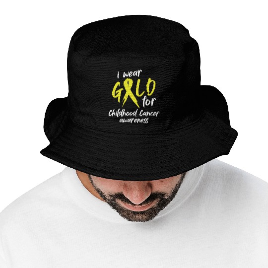 I Wear Gold For Childhood Cancer Awareness Bucket Hats