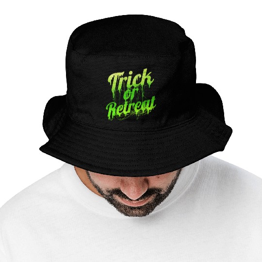 Green Spiderweb Letter Trick Or Retreat Halloween Bucket Hats
