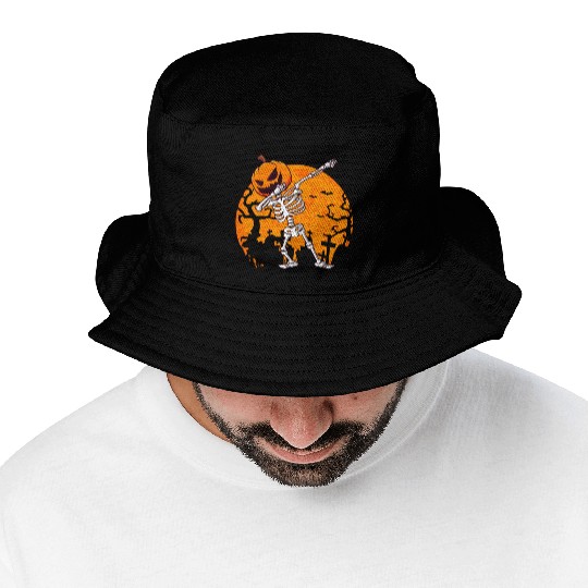 Dabbing Skeleton Jack O Lantern Pumpkin Halloween Bucket Hats