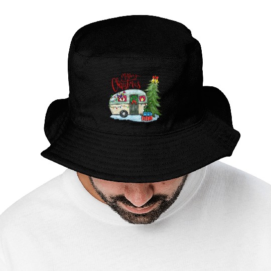 Merry Christmas Happy Camper Funny Camping Life Bucket Hats