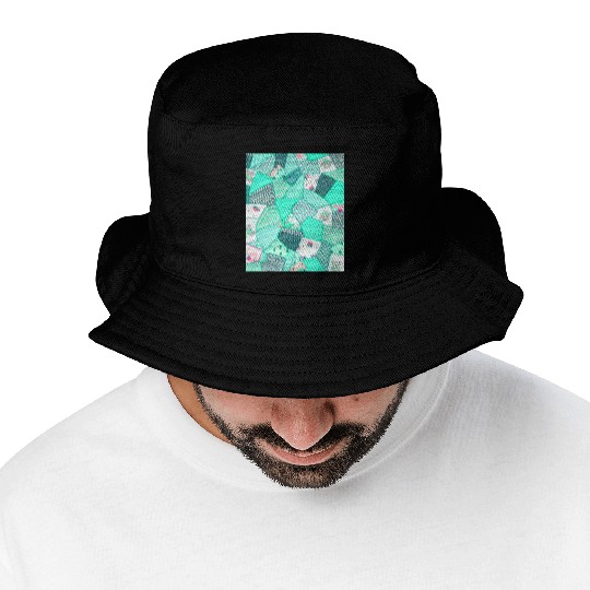 Green Baby Patchwork Sarilmak Pattern Teddy Bear Bucket Hats