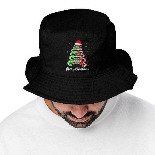Candy Cane Santa Hat Funny Xmas Tree Merry Bucket Hats