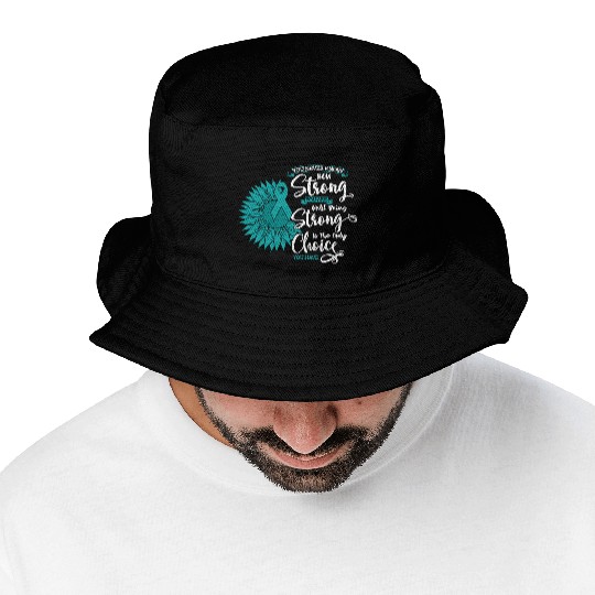 Cervical Cancer Awareness Month Teal Sunflower Bucket Hats
