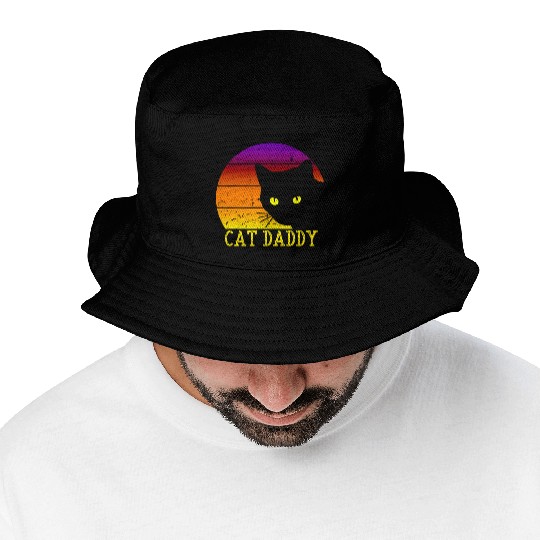 Cat Daddy Vintage Cat Dad 80s Style Cat Retro Bucket Hats