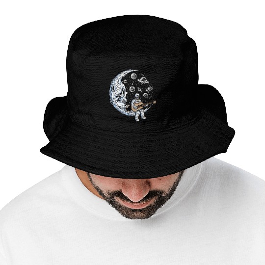 Skeleton astronaut guitar on moon Bucket Hats
