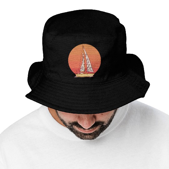Sunset sailing boat sea waves Sunset sailing boat Bucket Hats
